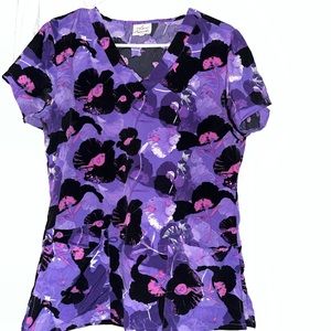 Purple floral scrub top